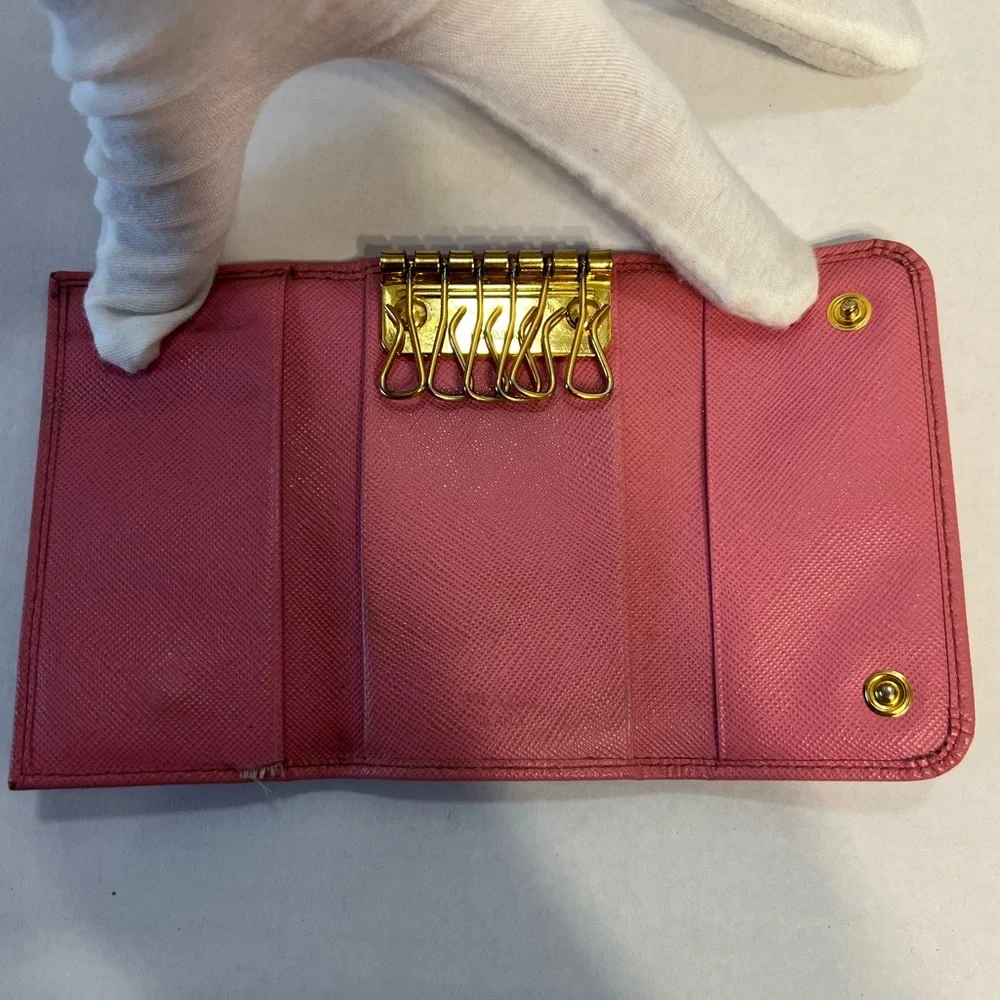 PRADA authentic Saffiano leather pink‎ key  card case with box